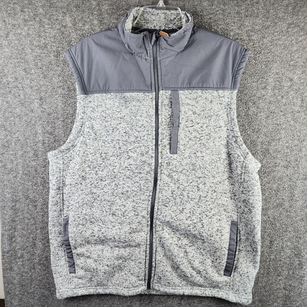 George Vest Mens XL GM31Y018H Gray Sweater Knit Full Zip Mock Neck EUC
